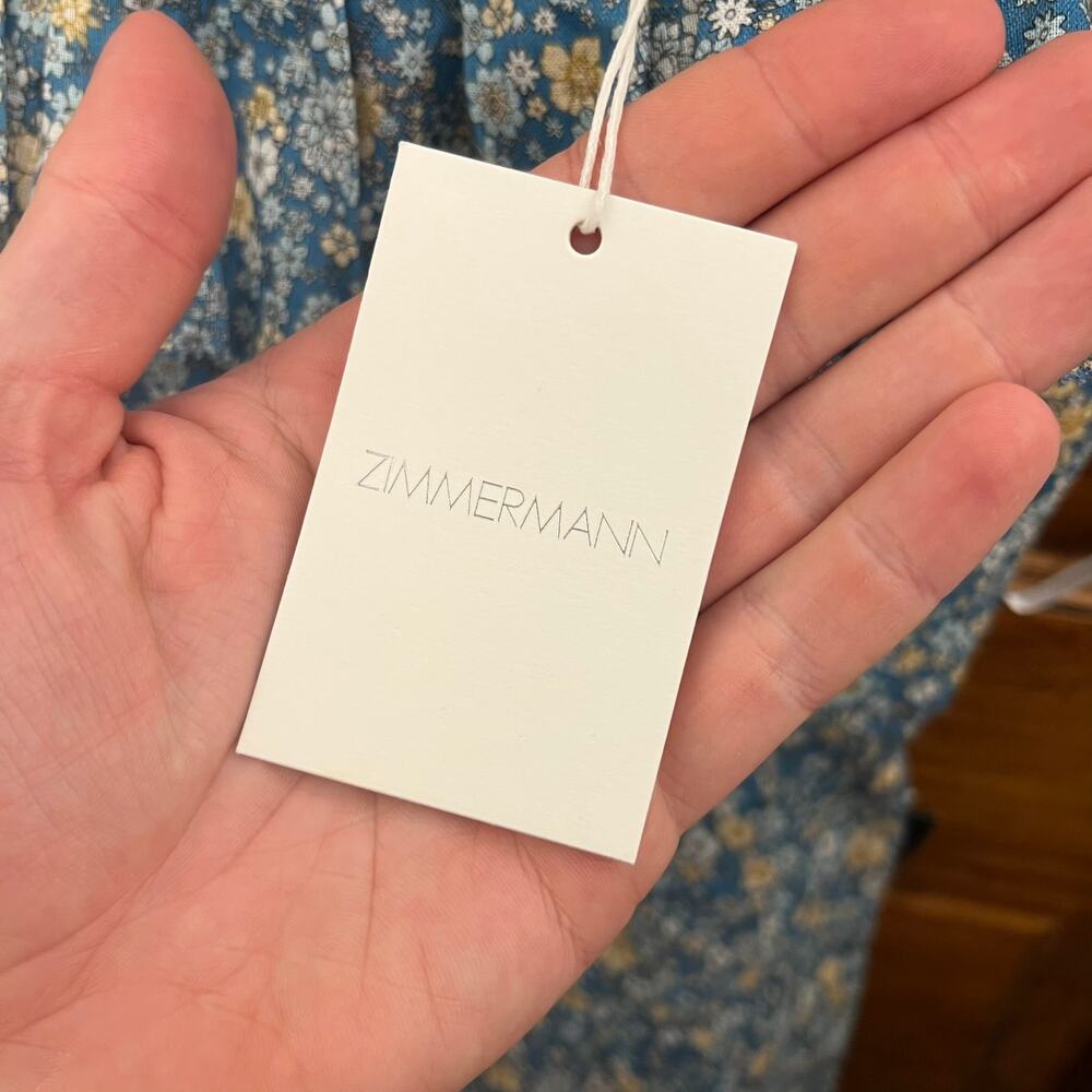 Zimmermann Carnaby Ruffle Neck Long Dress sz 4 US Indigo Blue NWT's $475 - Picture 8 of 16